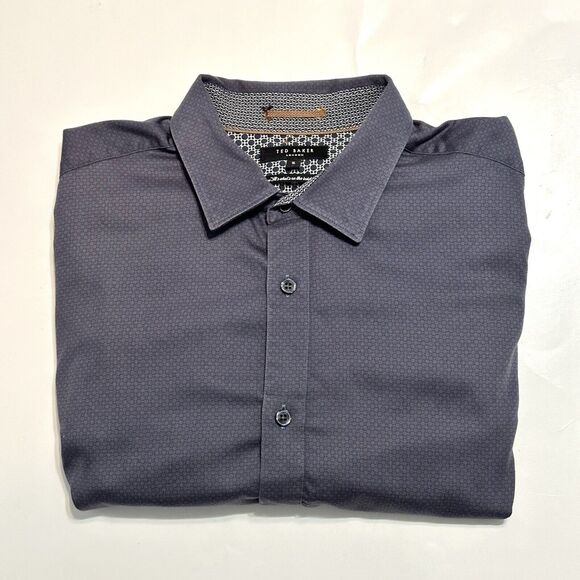 Ted Baker London Shirt Mens Size 5 100% Cotton Button Up Grey Geometric - Picture 1 of 11